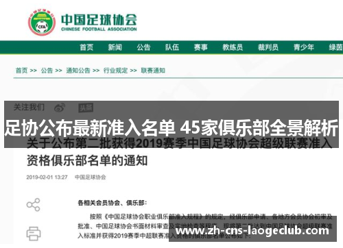 足协公布最新准入名单 45家俱乐部全景解析 足协公布最新准入名单 45家俱乐部全景解析